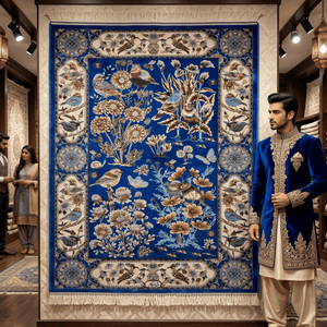 Persian Silk Garden Birds Rug 2.5 ft x 4 ft | 1600 Reeds Iranian Abresham