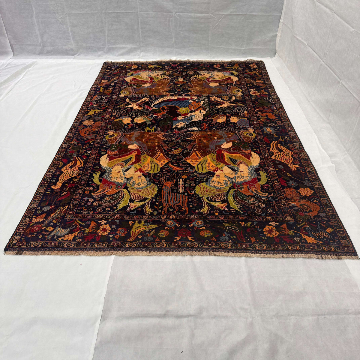 Handmade Wool Rug – Shikargah Horsemen – 6.5 ft x 10 ft – Red & Green – photo 2