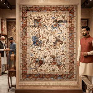Persian Silk Hunting Scene Rug 2.5 ft x 4 ft | Pure Silk Abresham