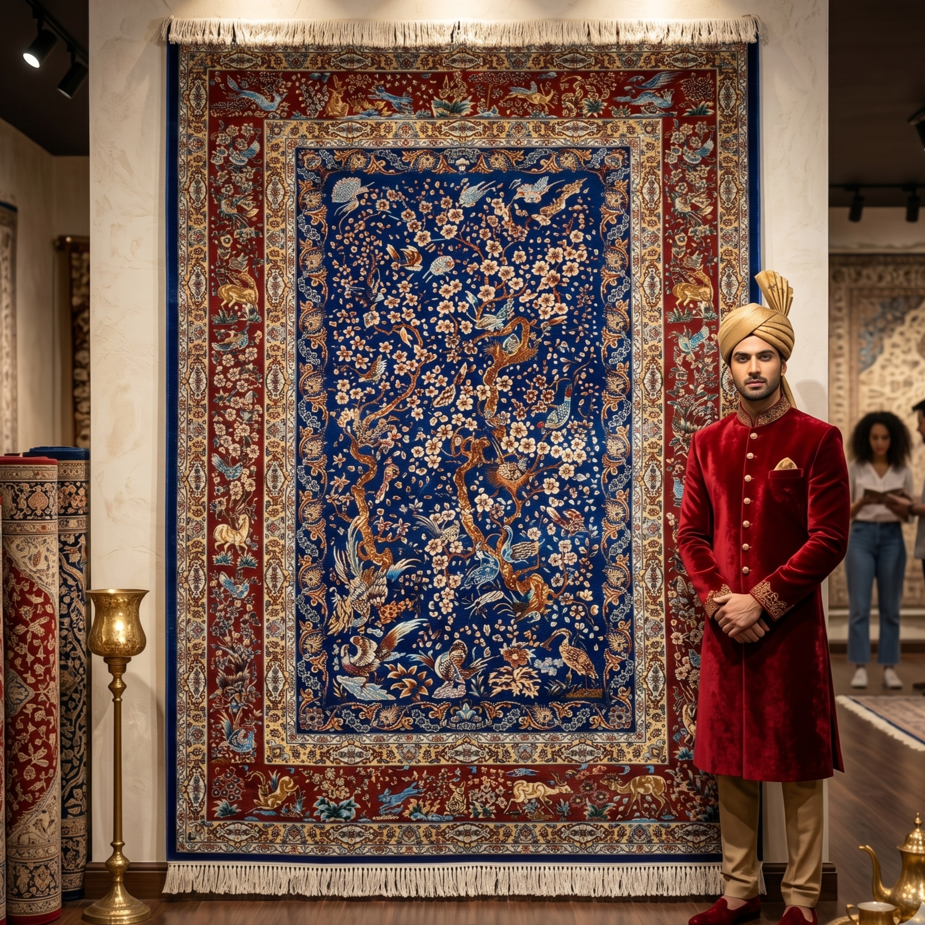 Persian Silk Garden Bird Rug 4 ft x 6 ft | Pure Silk Abresham | 1600 Reed