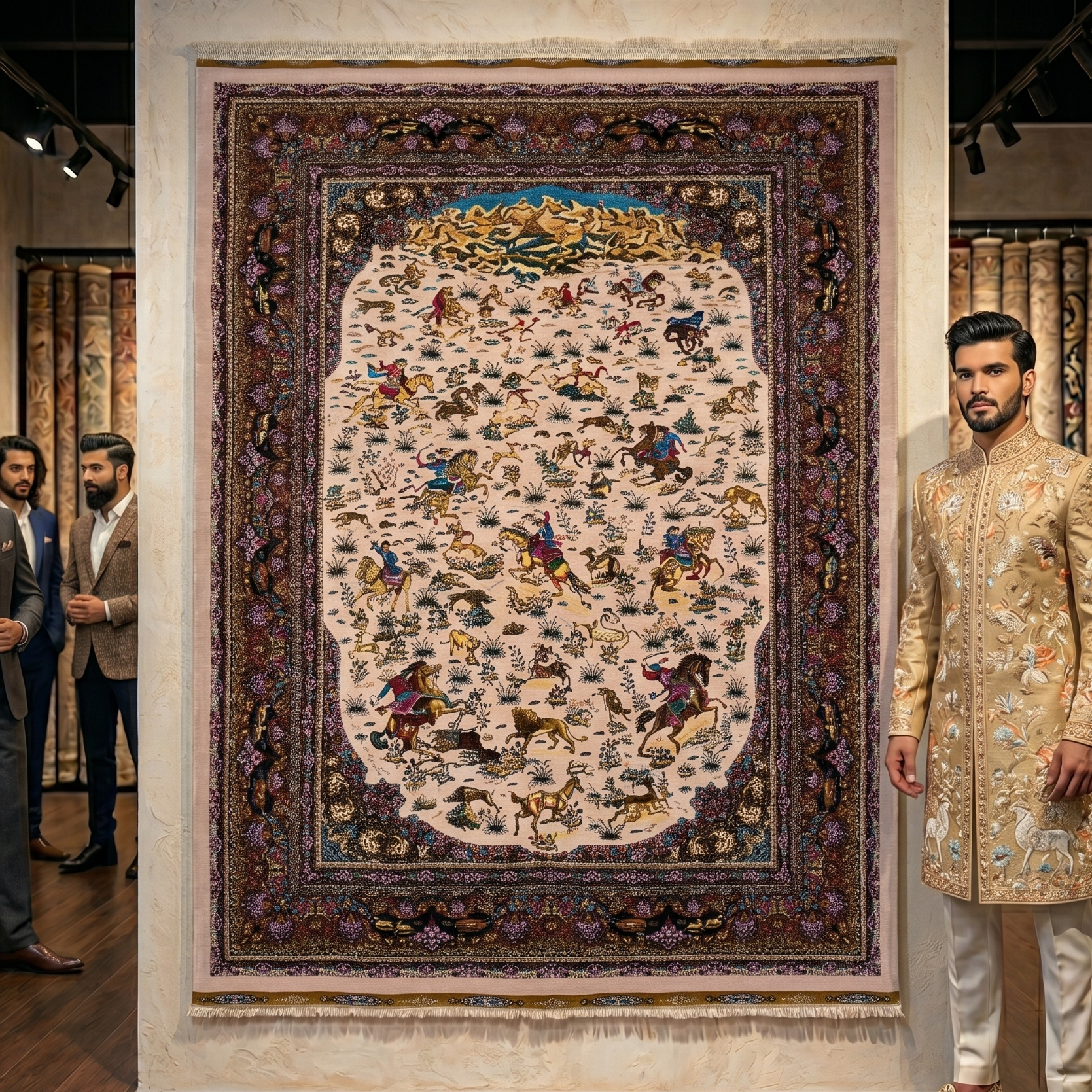 Persian Shekargh Ivory Silk Rug 7 ft x 10 ft | Pure Silk Abresham 1600 Reed
