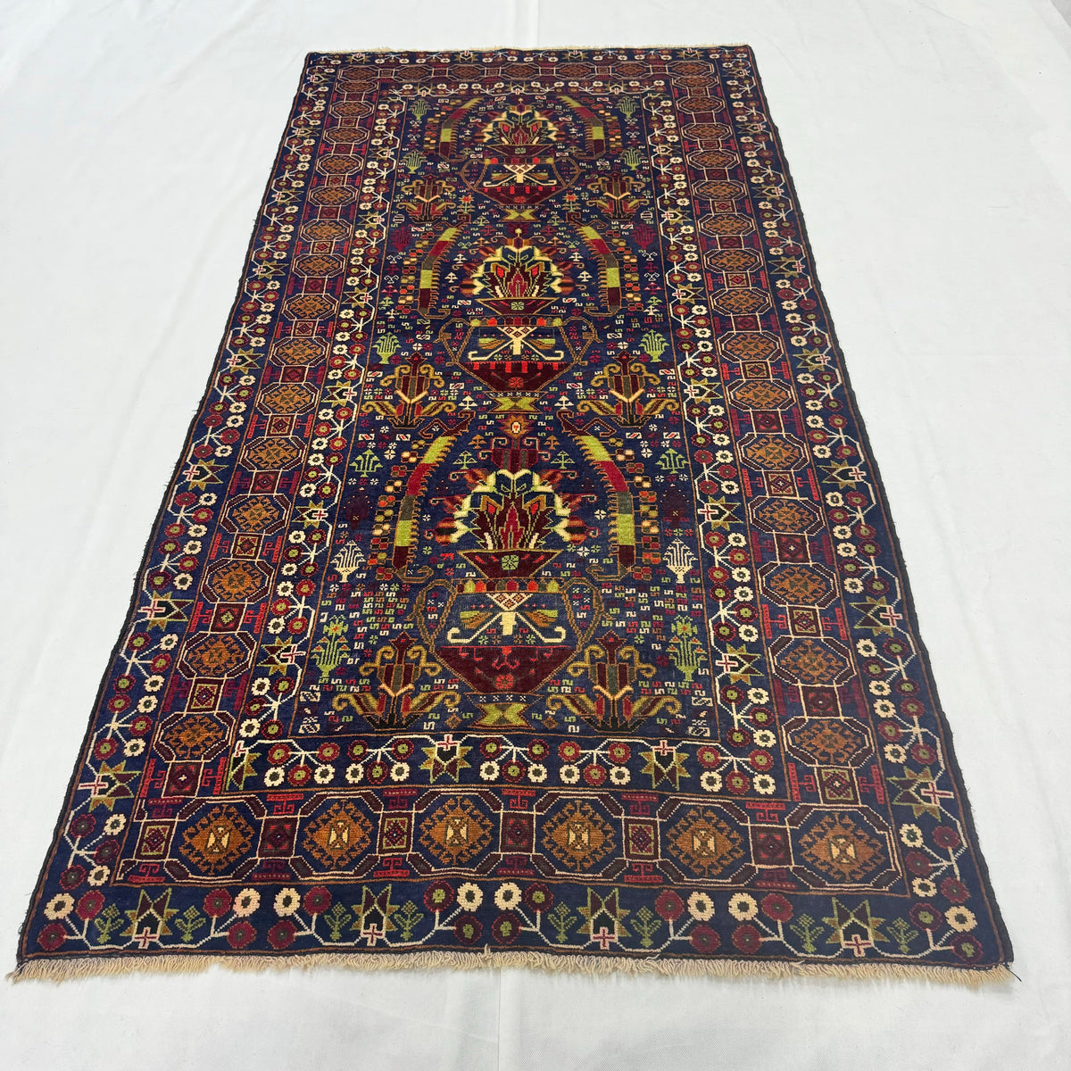 Handmade Wool Rug – Sultani Guldan – 4 ft x 8 ft – Red & Blue – photo 2