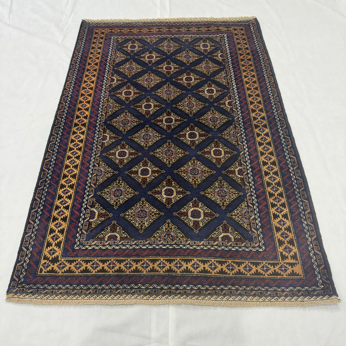 Handmade Wool Rug – Zakani Baluch – 4 ft x 6 ft – Blue & Gold – photo 2