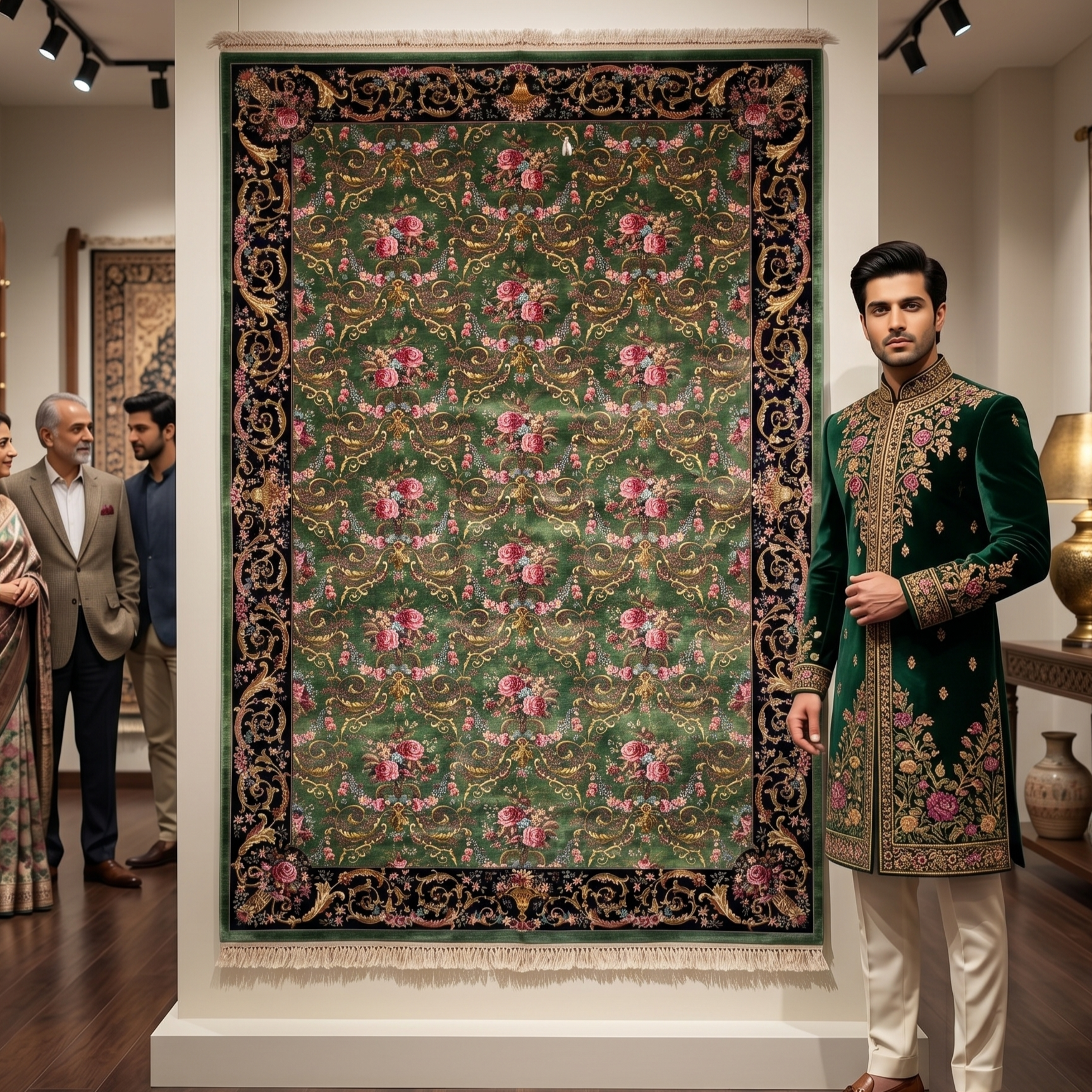Persian Gol Farangi Floral Pure Silk Abresham Rug 7 ft x 10 ft | 1600 Reed