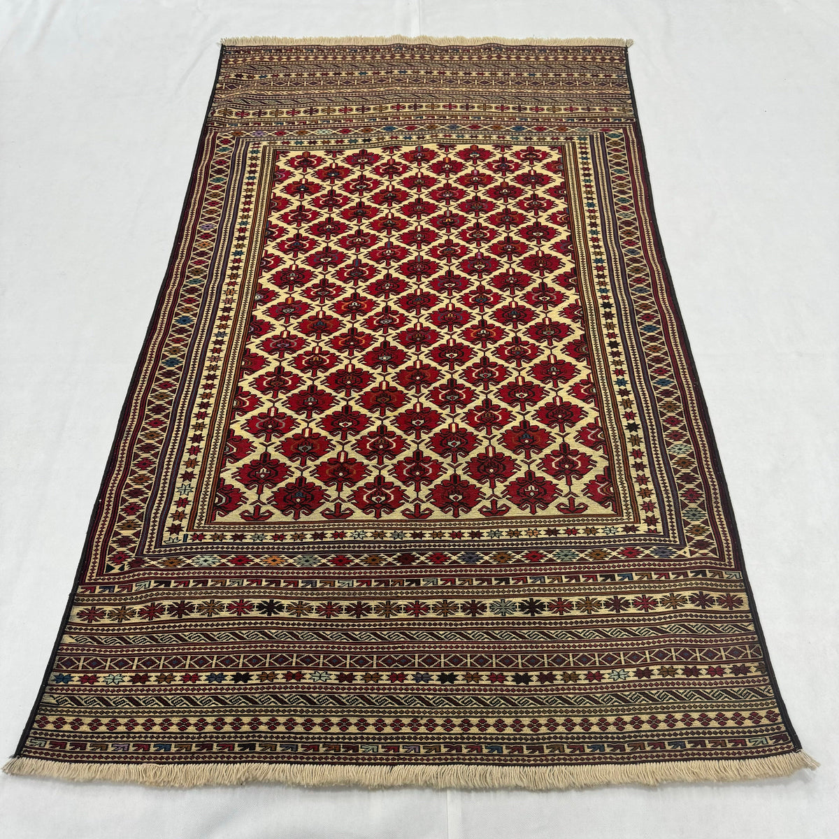 Handwoven Wool Kilim – Floral – 4 ft x 7 ft – Red & Beige – photo 2