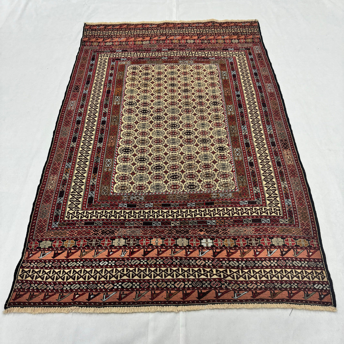 Handwoven Wool Kilim – Geometric – 4 ft x 6 ft – Red & Brown – photo 2