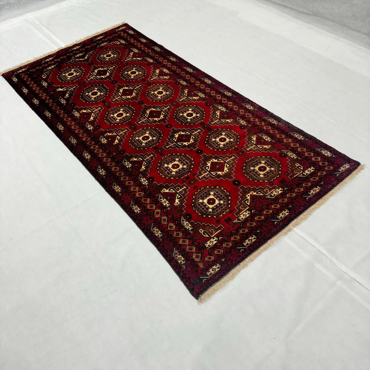 Handmade Wool Runner – Baluchi Aqsi – 3.5 ft x 7 ft – Red & Brown – photo 2