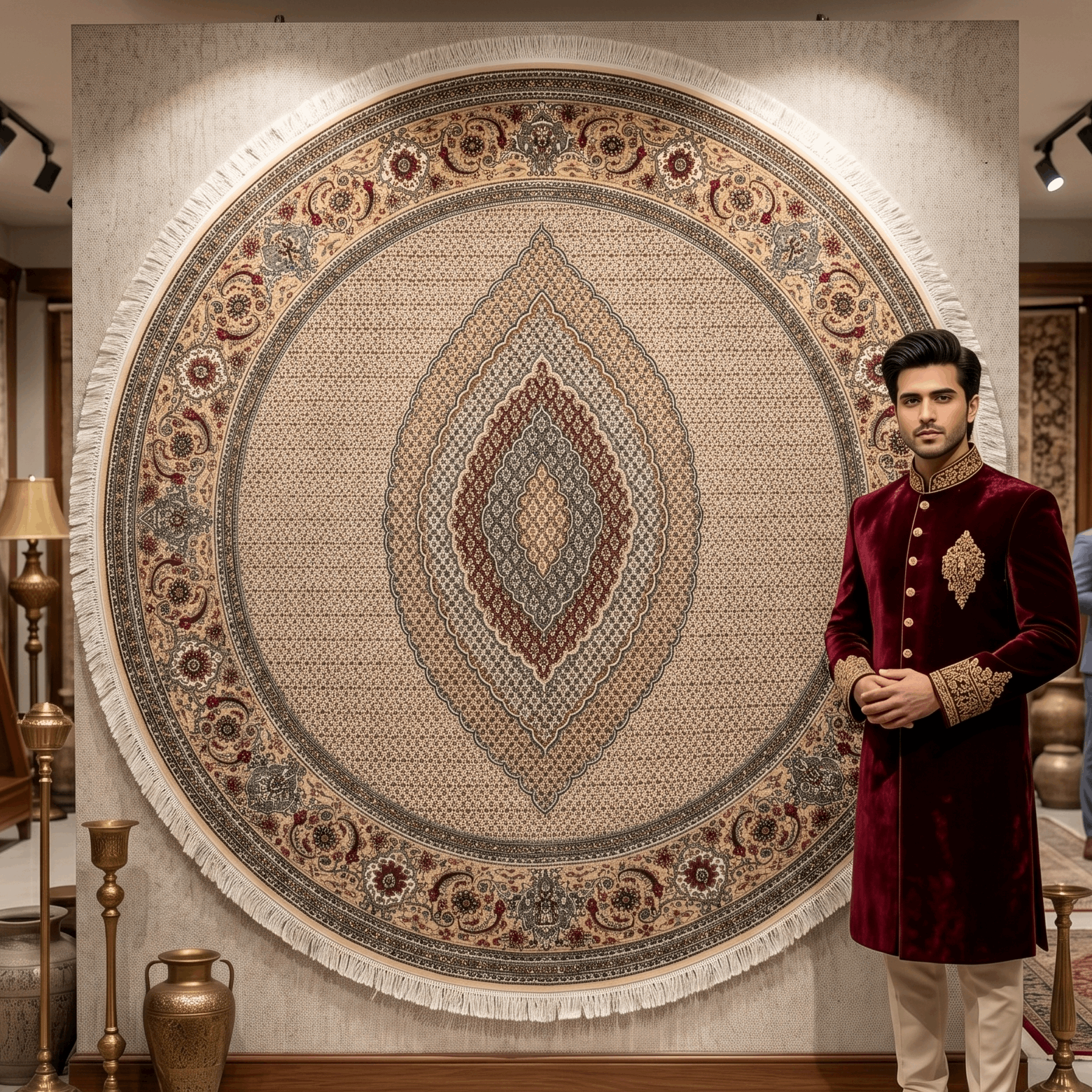 Persian Silk Round Rug 6.5 ft x 6.5 ft | Tabriz Medallion 1600 Reed