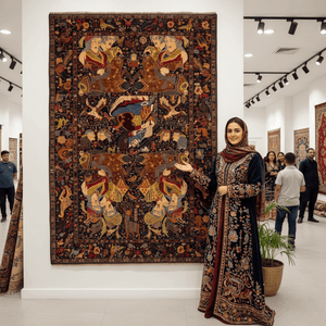 Handmade Afghan wool rug Majestic Afghan Handmade Shikargah Rug – 6.5 ft x 10 ft – Exquisite Hunting Scene with Horsemen and Floral Motifs – Premium Wool, Traditional Afghan Craftsmanship traditional design for living room USA