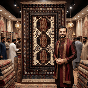 Handmade Afghan wool rug Authentic Baluchi 6 - 4 ft x 7 ft Handmade Wool Carpet - Red Wine and Beige - Timeless Beauty for Your Home traditional design for living room USA