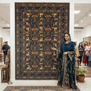 Handmade Afghan wool rug Stunning Afghan Handmade Shikargah Rug – 6.5 ft x 11 ft – Traditional Hunting Scene with Animal and Floral Motifs – Premium Wool, Handcrafted Excellence traditional design for living room USA