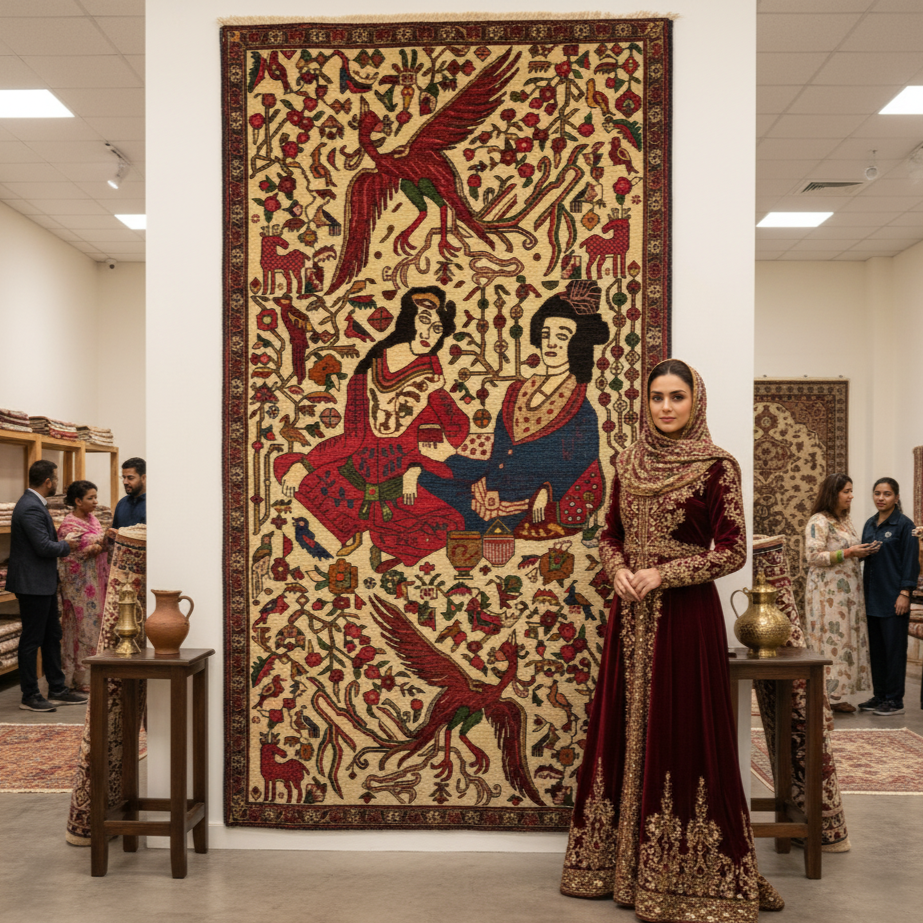 Handmade Afghan wool rug Handmade Afghan Wool Rug – Pictorial Design of Birds & Figures – 3ft x 4.5ft – Luxurious and Artistic traditional design for living room USA