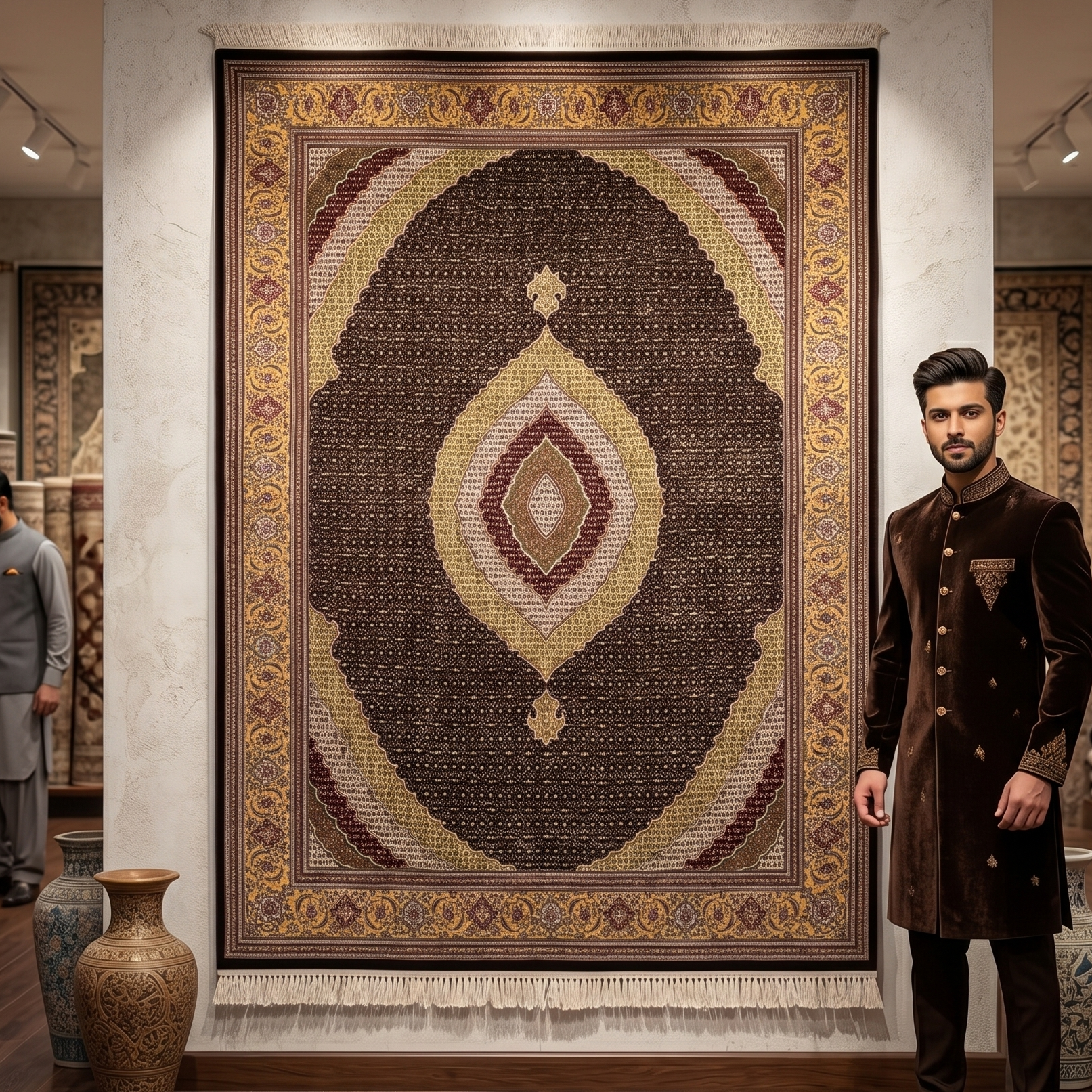 Silk Persian Rug | 8x11 ft | 1600 Reed Tabriz Medallion | Black and Gold
