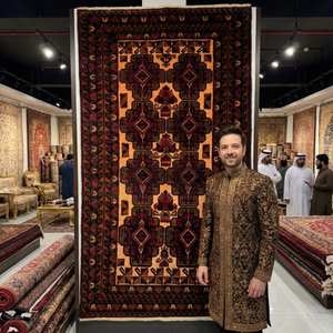 Handmade Afghan wool rug 4x6 ft Handmade Baluchi Rug – Rich Brown and Cream Design, Perfect for Any Space traditional design for living room USA