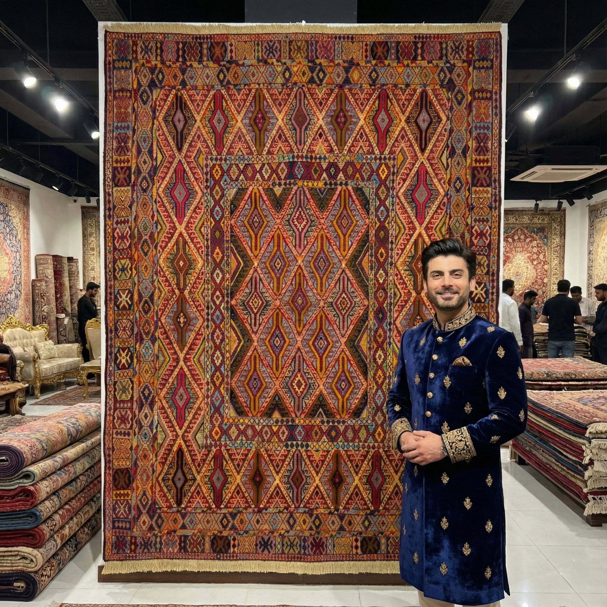 Handmade Afghan wool rug Stunning 4.5ft x 6ft Handmade Afghan Belgic Rug - Vibrant Geometric Design traditional design for living room USA