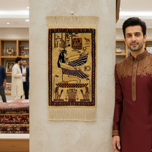 Handmade Afghan wool rug 1ft x 2ft Handmade Afghan Silk Rug – Pictorial Pharaoh Anitique – Luxurious, Intricate, and Eco-Friendly traditional design for living room USA