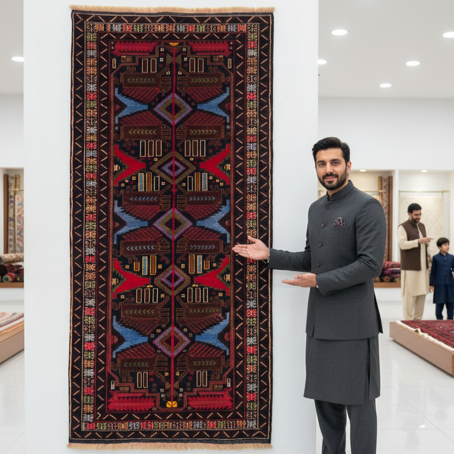Handmade Afghan wool rug Handmade Afghan Wool Rug - 4 ft x 8 ft | Baluchi Aqsi Design | Vibrant, Durable, Eco-Friendly Luxury traditional design for living room USA