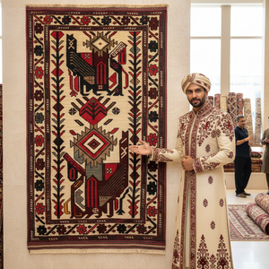 Handmade Afghan wool rug Handcrafted Gul Barjasta Rug - 3 ft x 5 ft - Traditional Motifs traditional design for living room USA