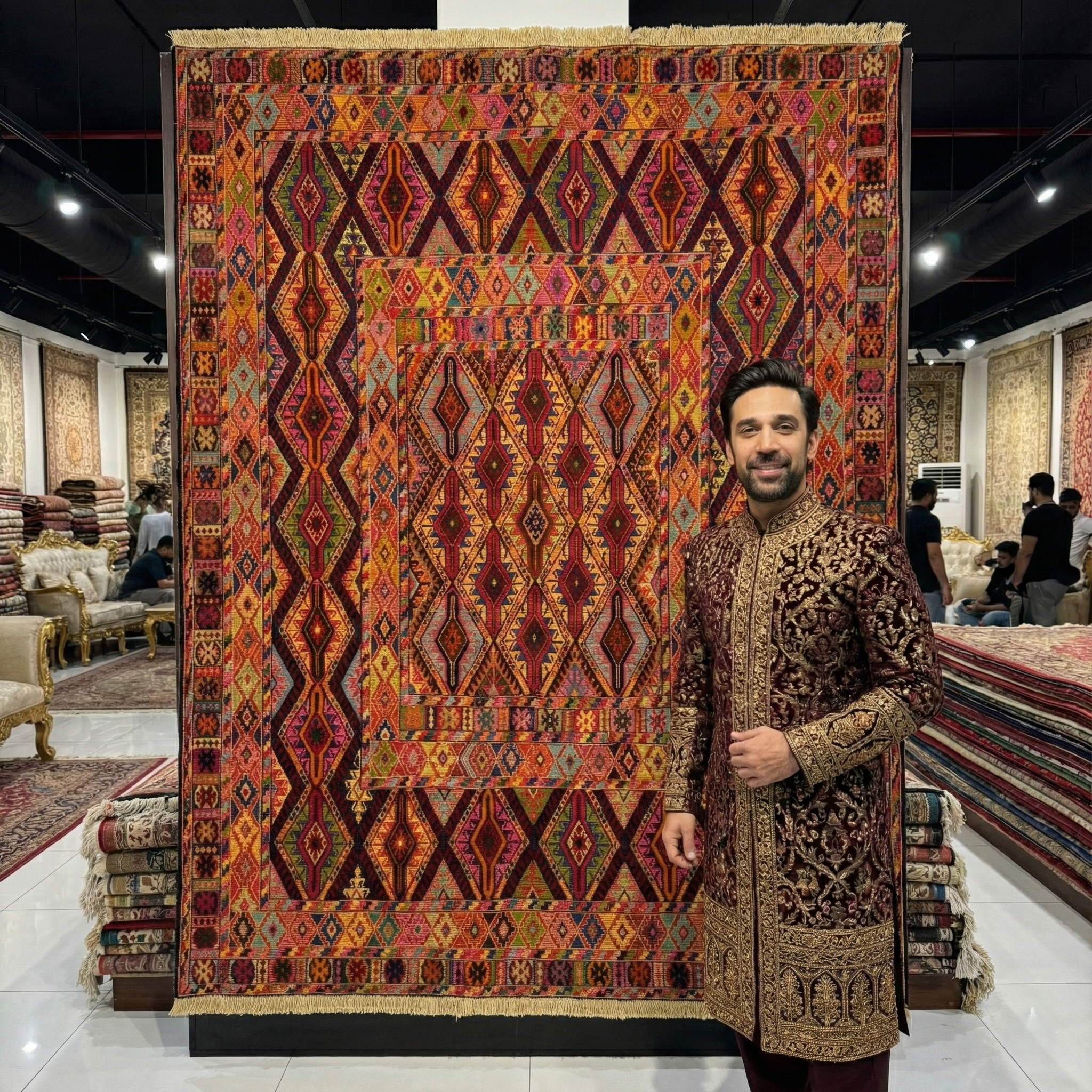 Handmade Afghan wool rug Stunning Afghan Belgic Handmade Rug - Vibrant Multicolor Design, 4.5 x 6 ft traditional design for living room USA