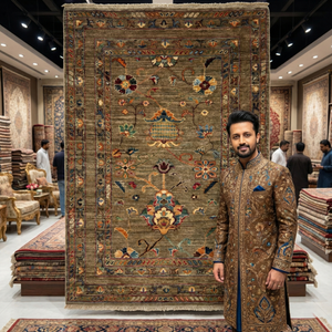 Handmade Afghan wool rug Luxurious Chobi Handmade Wool Rug - 3ft x 5ft - Timeless Elegance in Earthy Tones traditional design for living room USA