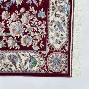 Persian Silk Garden Bird Rug 2.5 ft x 4 ft | Pure Silk Abresham 1600 Reed