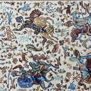 Persian Silk Hunting Scene Rug 2.5 ft x 4 ft | Pure Silk Abresham