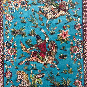 Persian Silk Hunting Scene Rug 2.5 ft x 4 ft | 1600 Reed Abresham