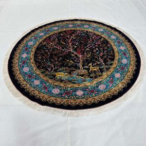 Persian Silk Round Rug 6.5 ft x 6.5 ft | Tree of Life Floral 1600 Reed