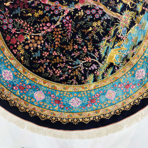 Persian Silk Round Rug 6.5 ft x 6.5 ft | Tree of Life Floral 1600 Reed