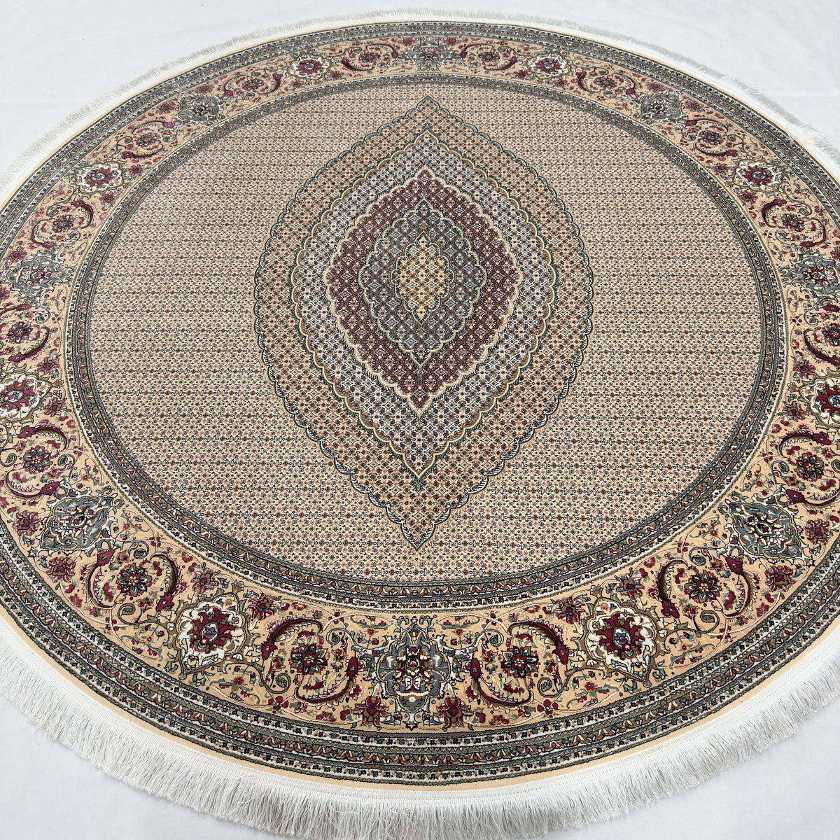 CMO Paris Silk Rug – Classic Medallion Round – 6.5 ft x 6.5 ft – Ivory & Beige – photo 2