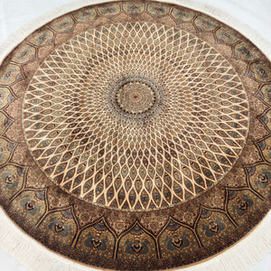 Persian Silk Round Rug | Pure Silk Abresham | 5 ft x 5 ft | 1600 Reeds