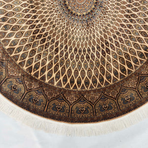 Persian Silk Round Rug | Pure Silk Abresham | 5 ft x 5 ft | 1600 Reeds
