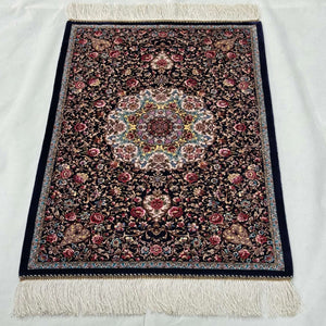 Persian Silk Floral Medallion Rug 2 ft x 3 ft | 1600 Reed Iranian Abresham