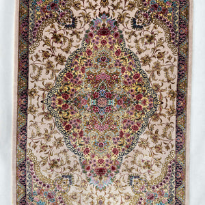 Persian Silk Floral Medallion Rug 2 ft x 3 ft | 1600 Reed Iranian Abresham