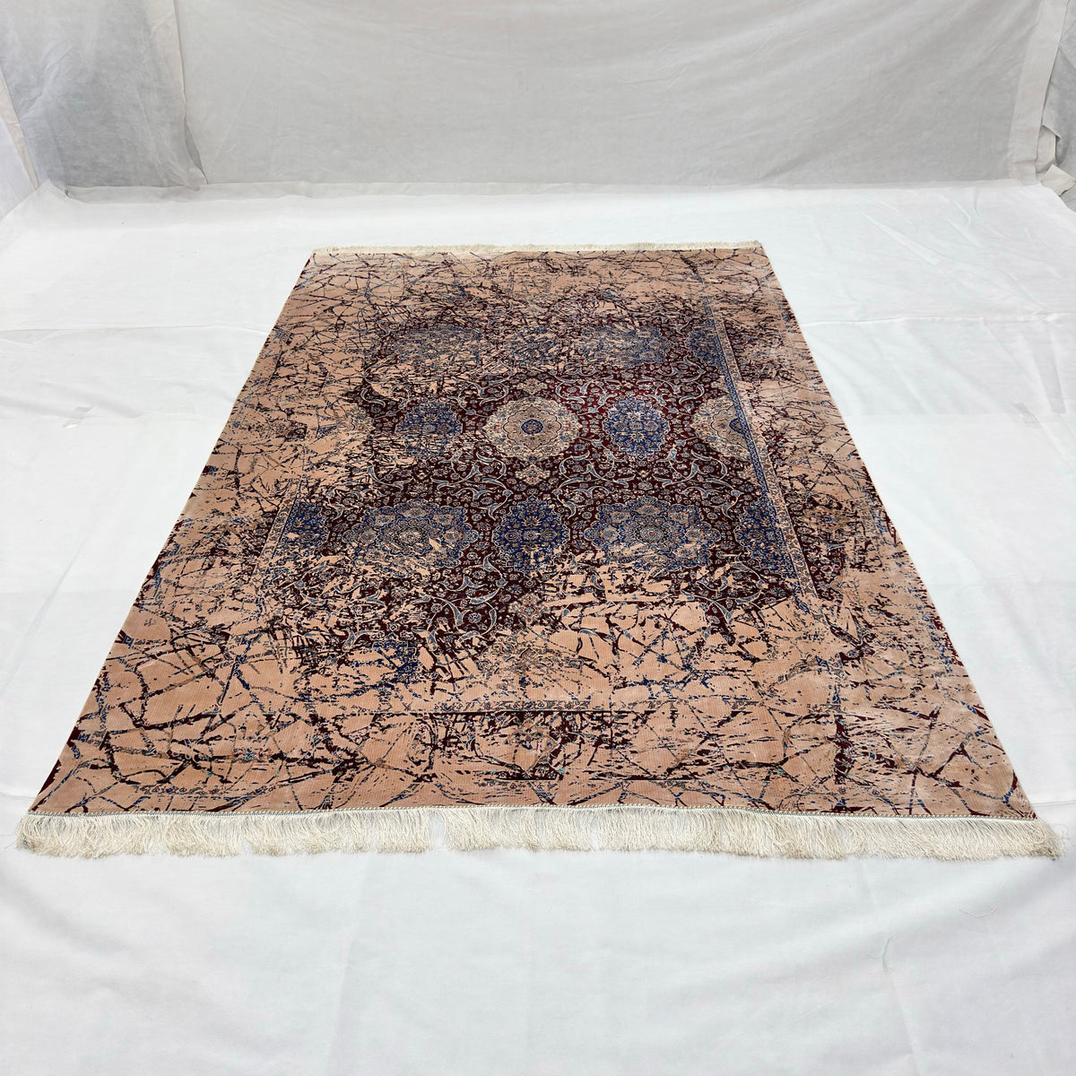 DEKO 121 German Model Pure Silk Rug – Copper & Navy Medallion, 1700 Reeds, 7 x 10 ft