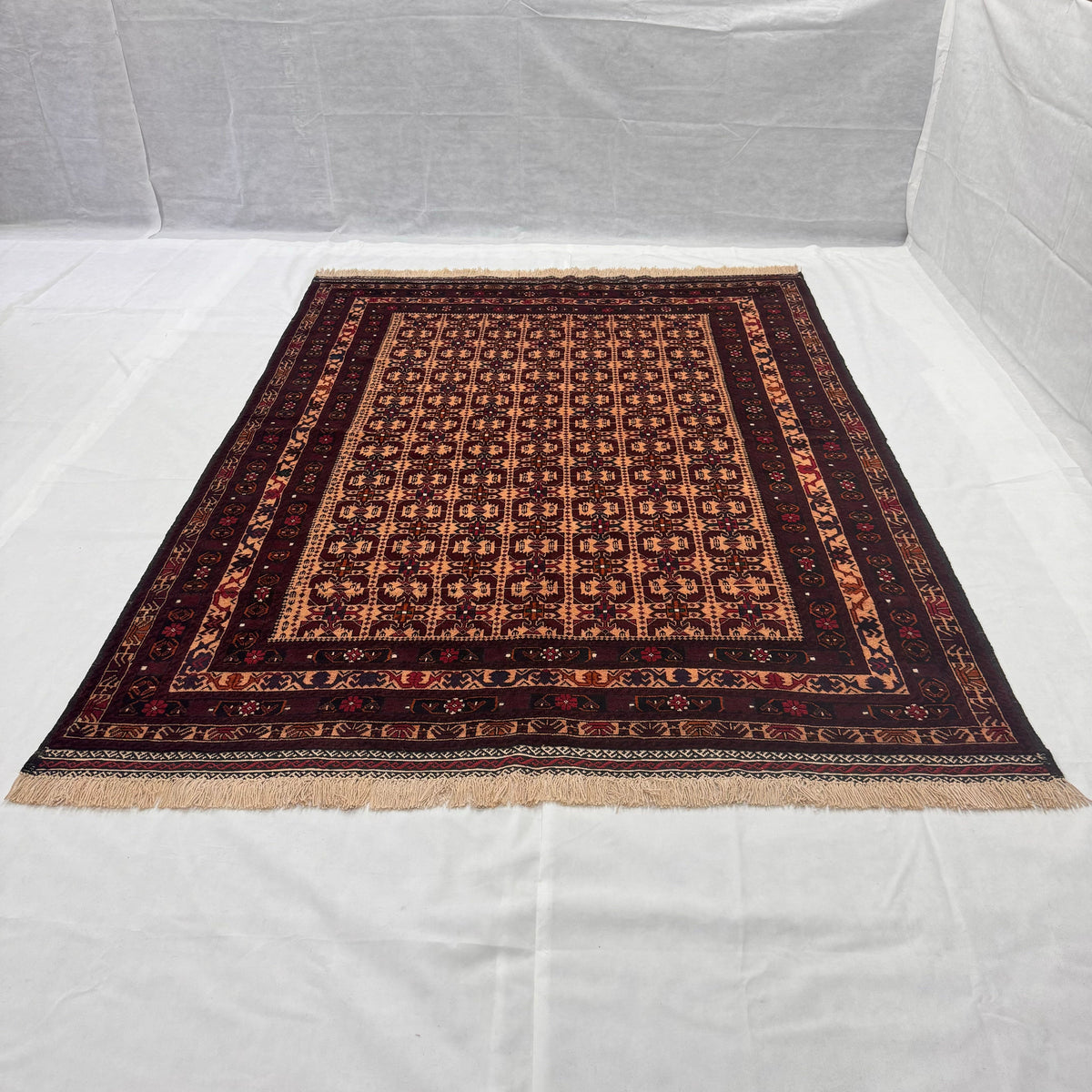 Vintage Handmade Wool Rug – Baluchi – 7 ft x 9 ft – Red & Brown – photo 2