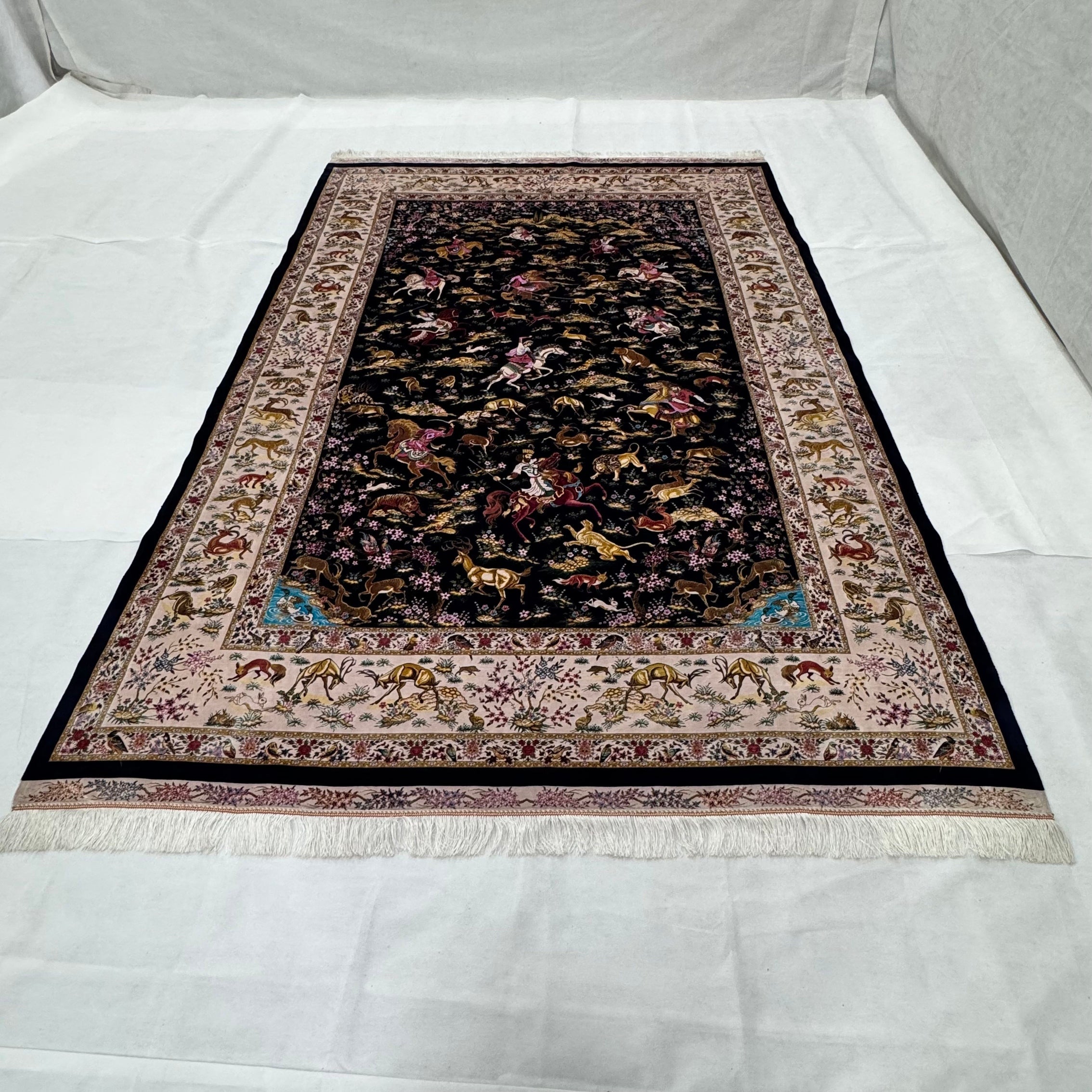 Persian Shekargh Hunting Pure Silk Abresham Rug 7 ft x 10 ft | 1600 Reed