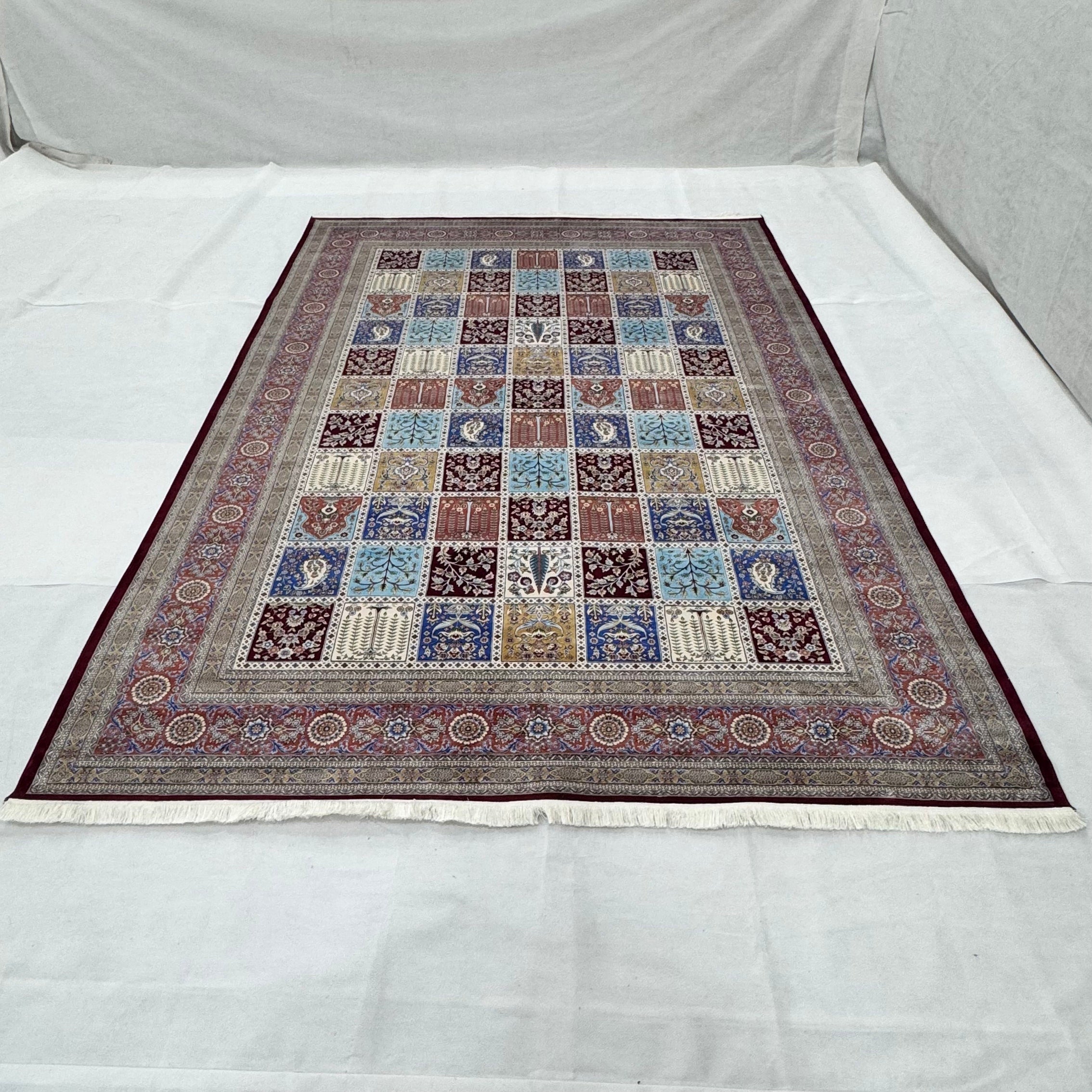 Persian Bagh Garden Panel Pure Silk Abresham Rug 7 ft x 10 ft | 1600 Reed