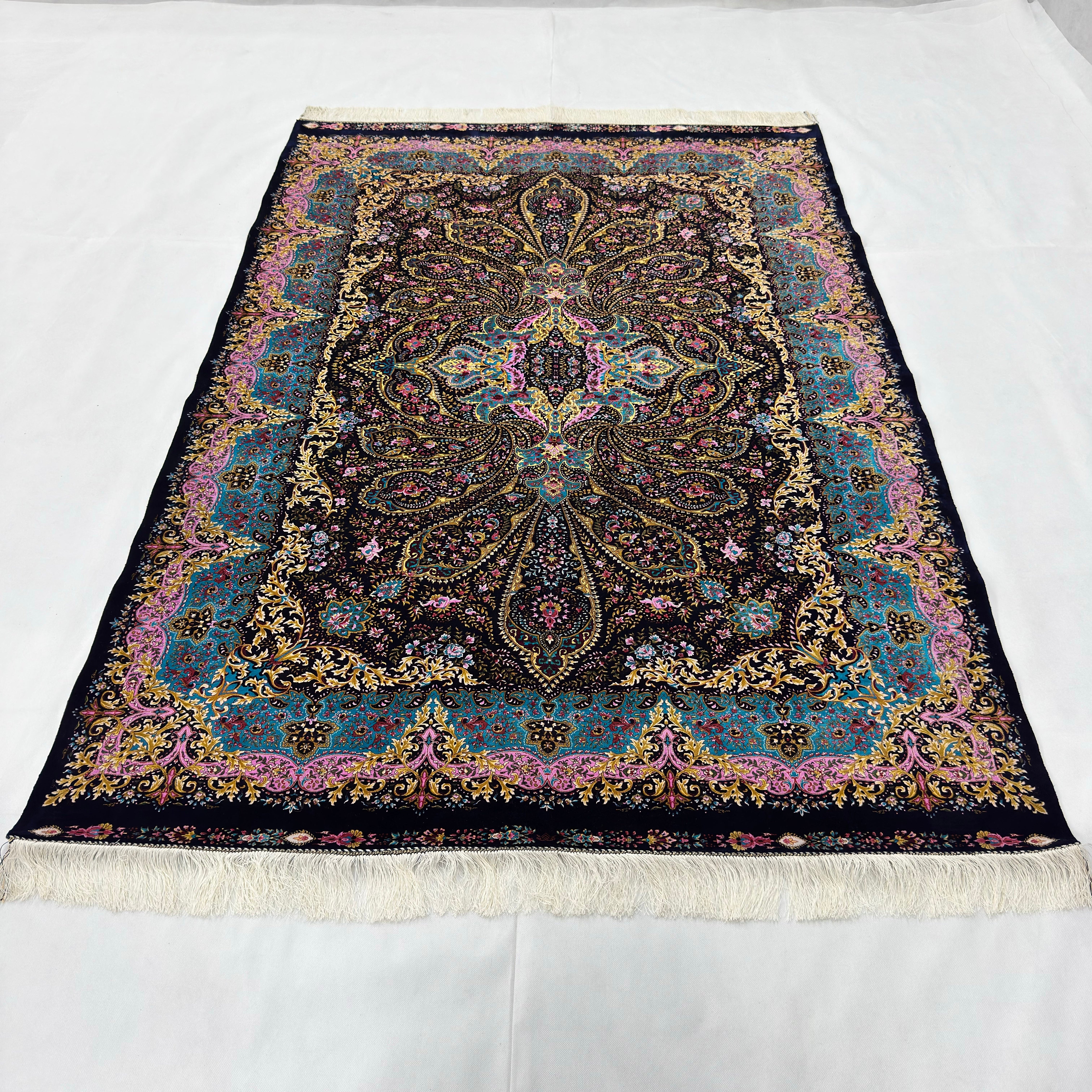 Persian Silk Medallion Rug 5 ft x 8 ft | 1600 Reed Pure Silk Abresham