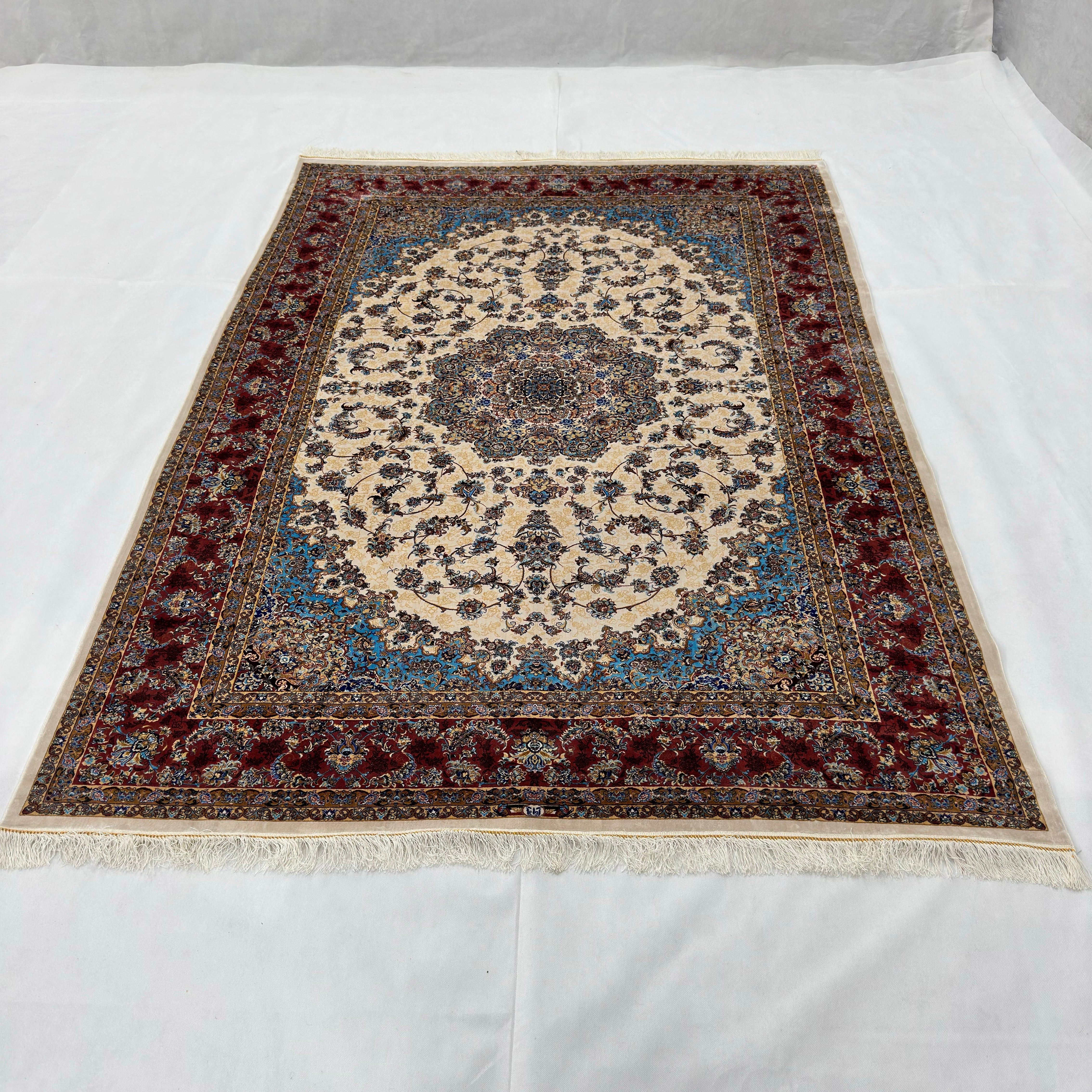 Persian Silk Isfahan Rug 5 ft x 8 ft | 1600 Reed Pure Silk Abresham