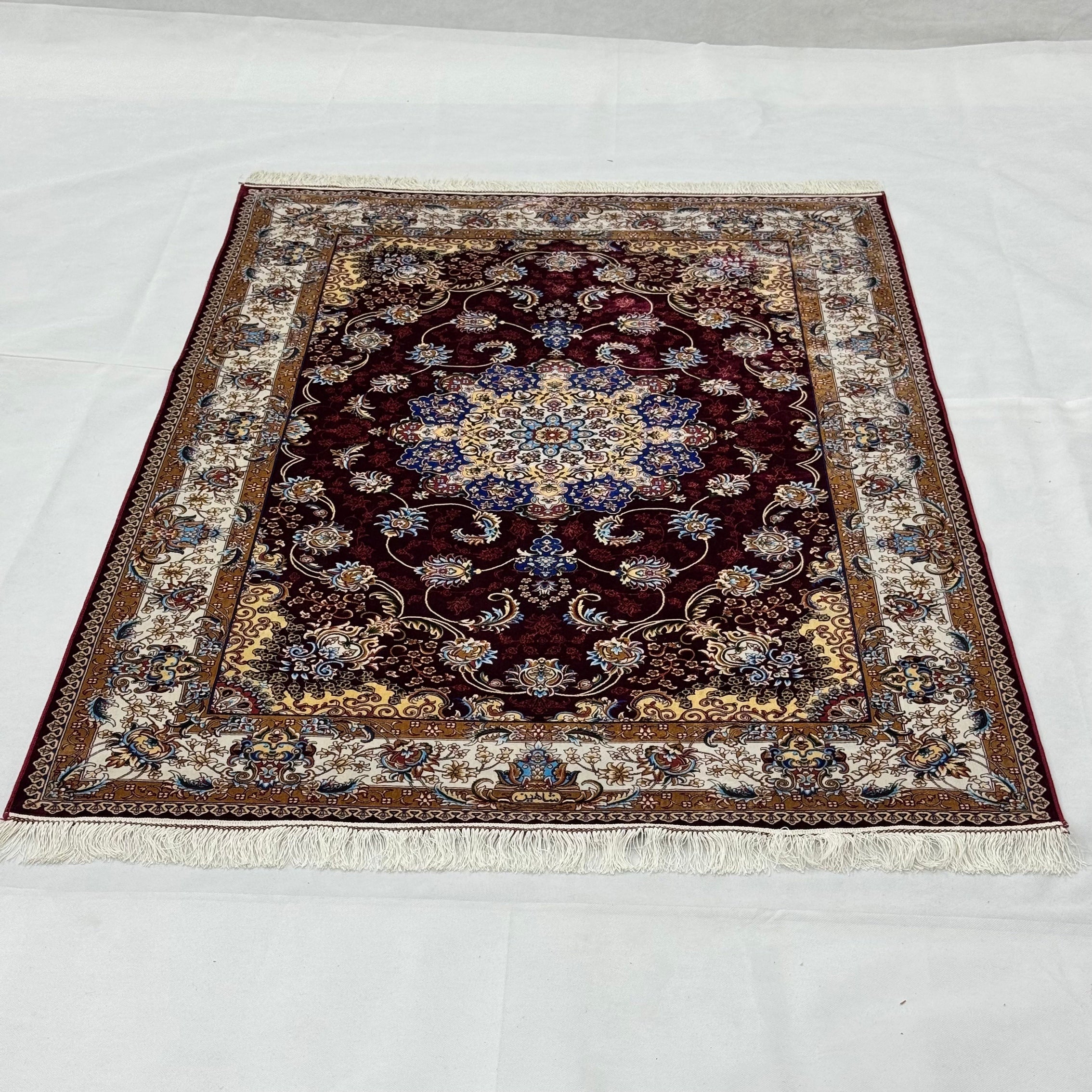 Persian Silk Abresham Rug 4 ft x 6 ft | 1600 Reed Machine-Made Iran