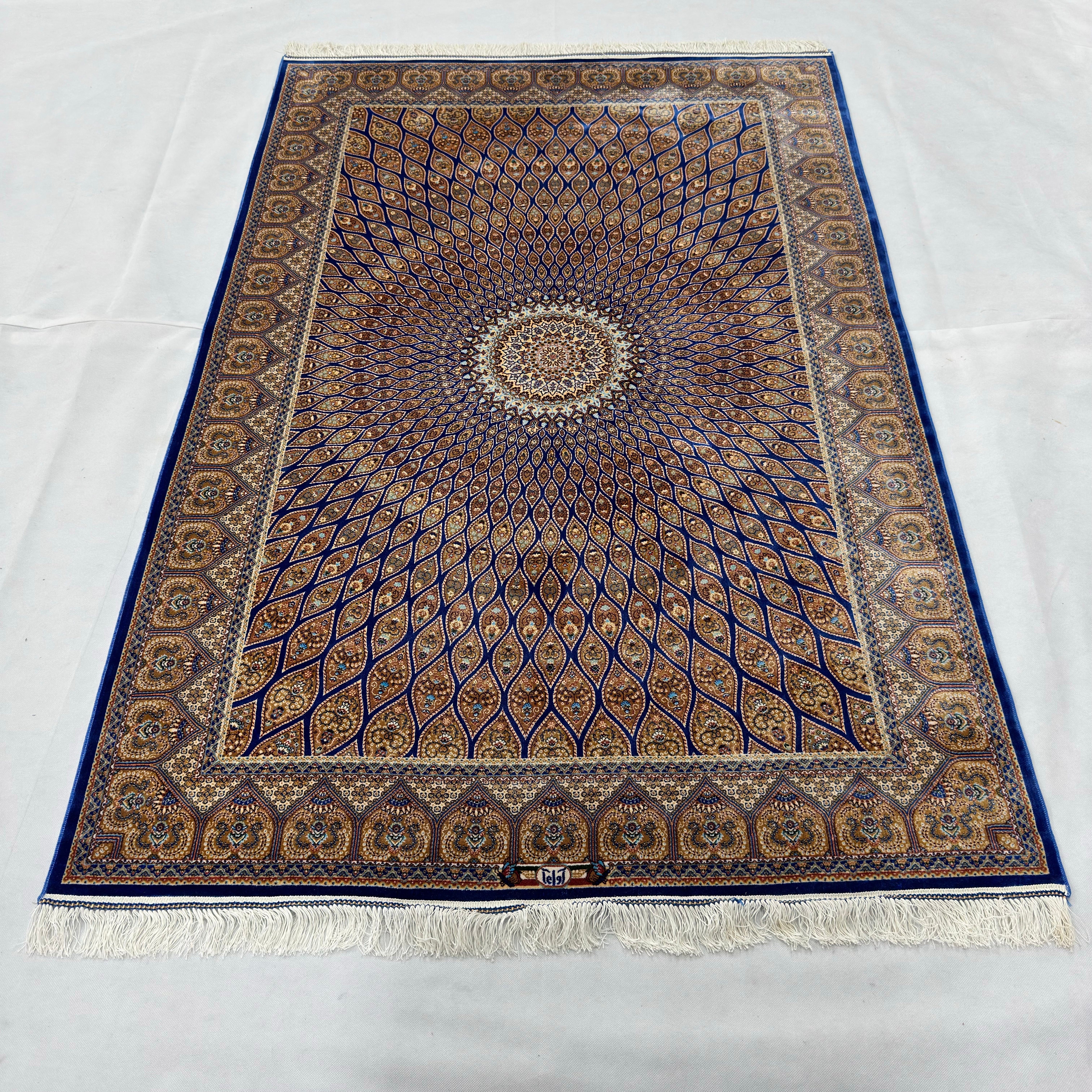Persian Silk Medallion Rug 4 ft x 6 ft | 1600 Reed Pure Silk Abresham