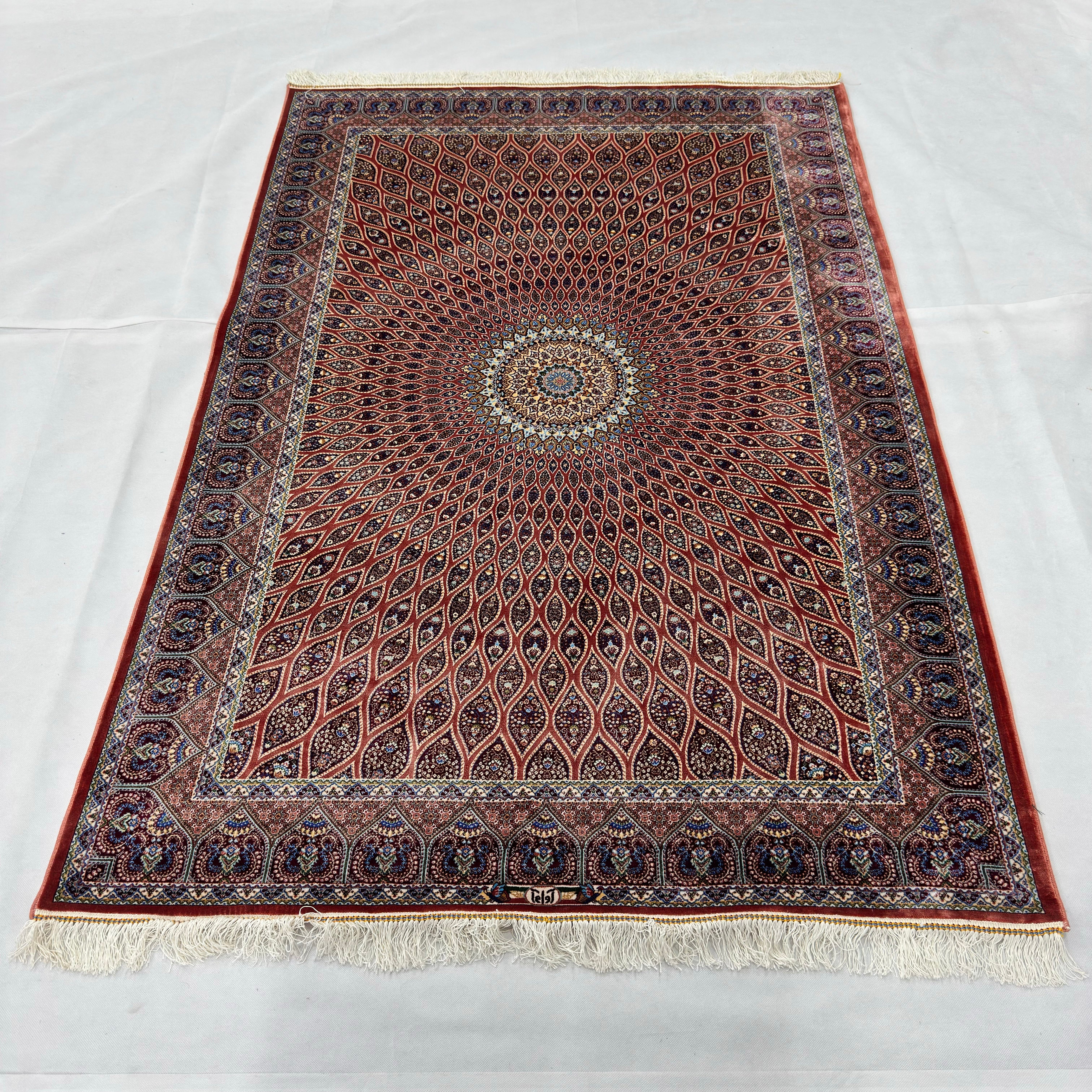 Persian Silk Medallion Rug 4 ft x 6 ft | Pure Silk Abresham | 1600 Reed