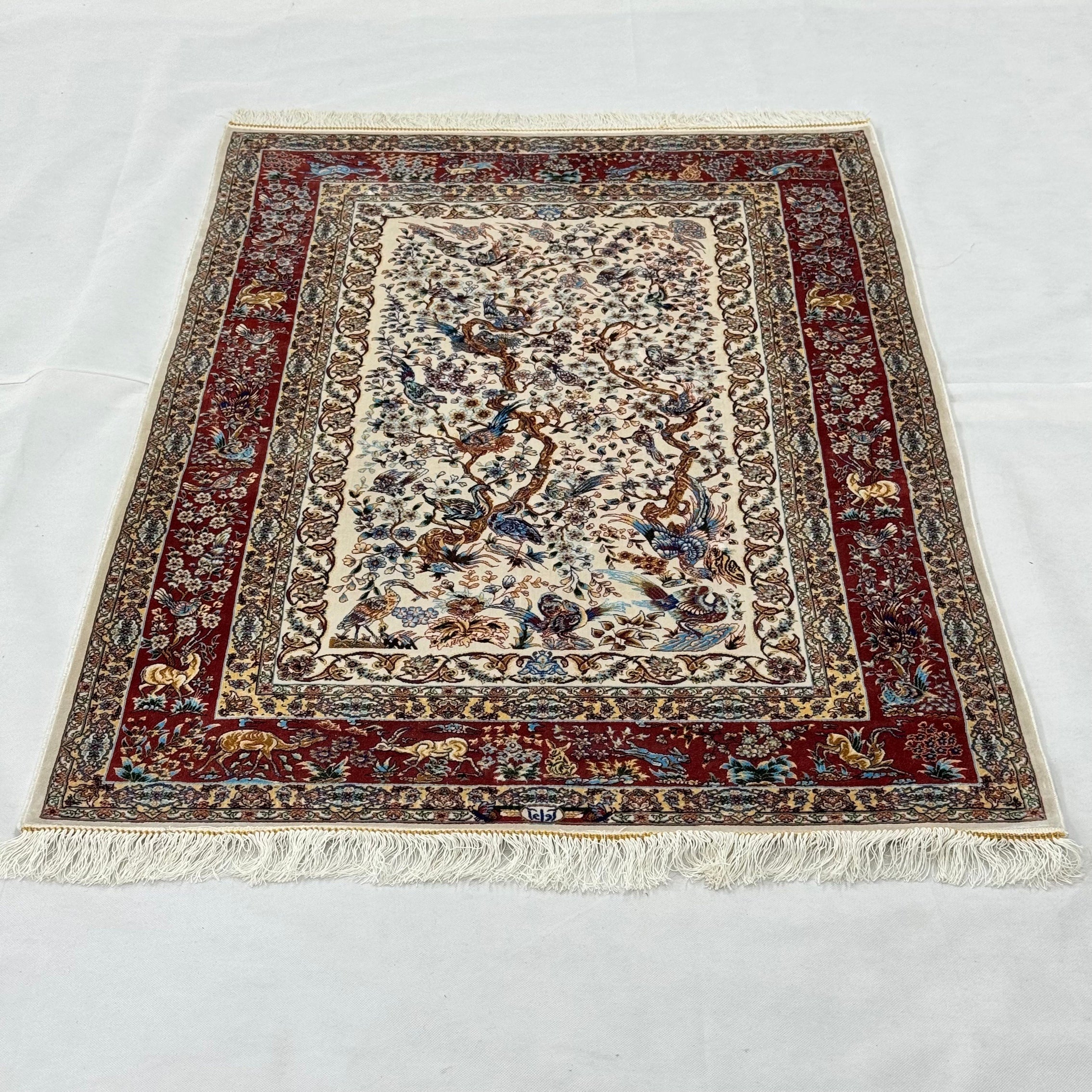 Persian Silk Birds & Flowers Rug 3 ft x 5 ft | 1600 Reeds