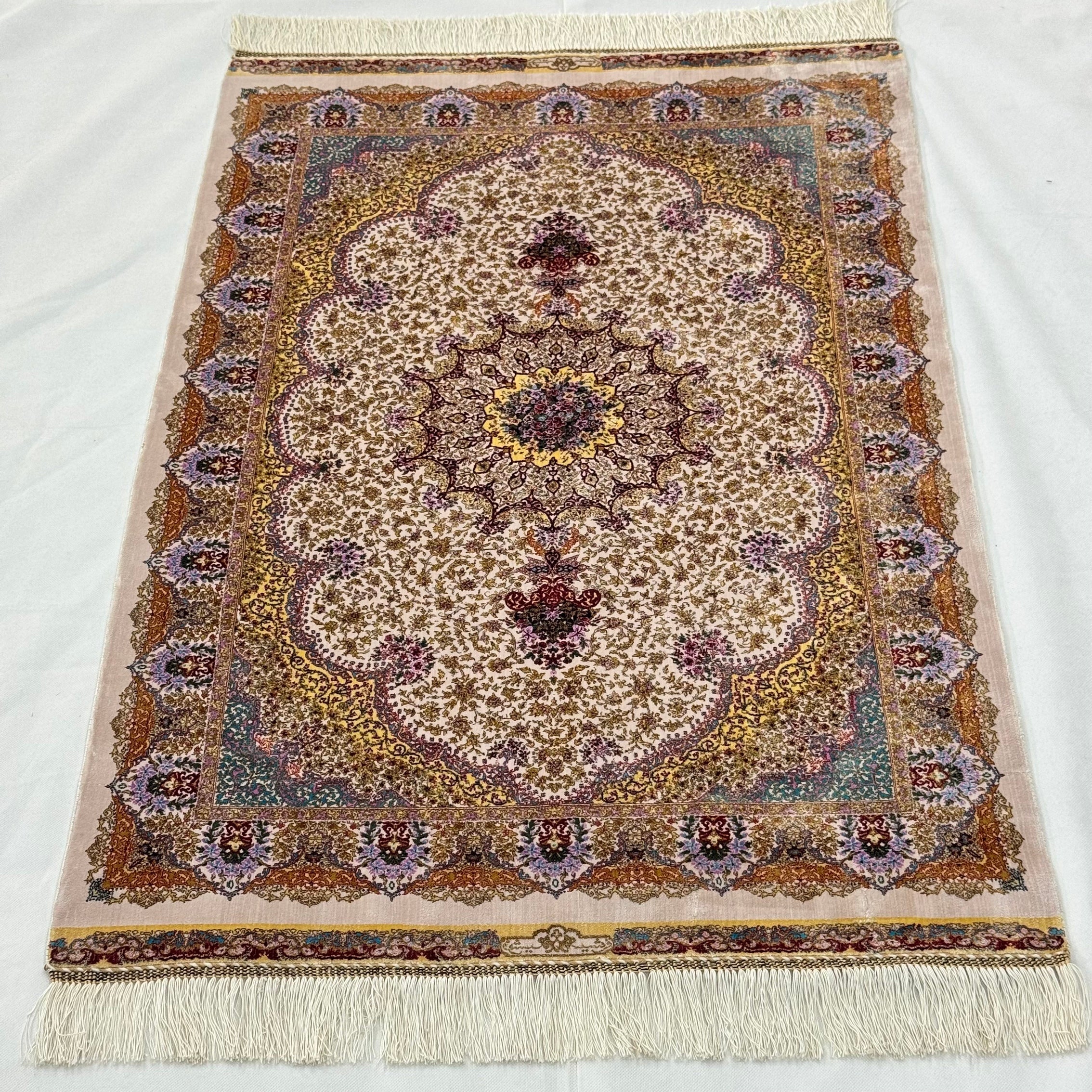 Persian Silk Tabriz Rug 2.5 ft x 4 ft | Pure Silk Abresham 1600 Reed
