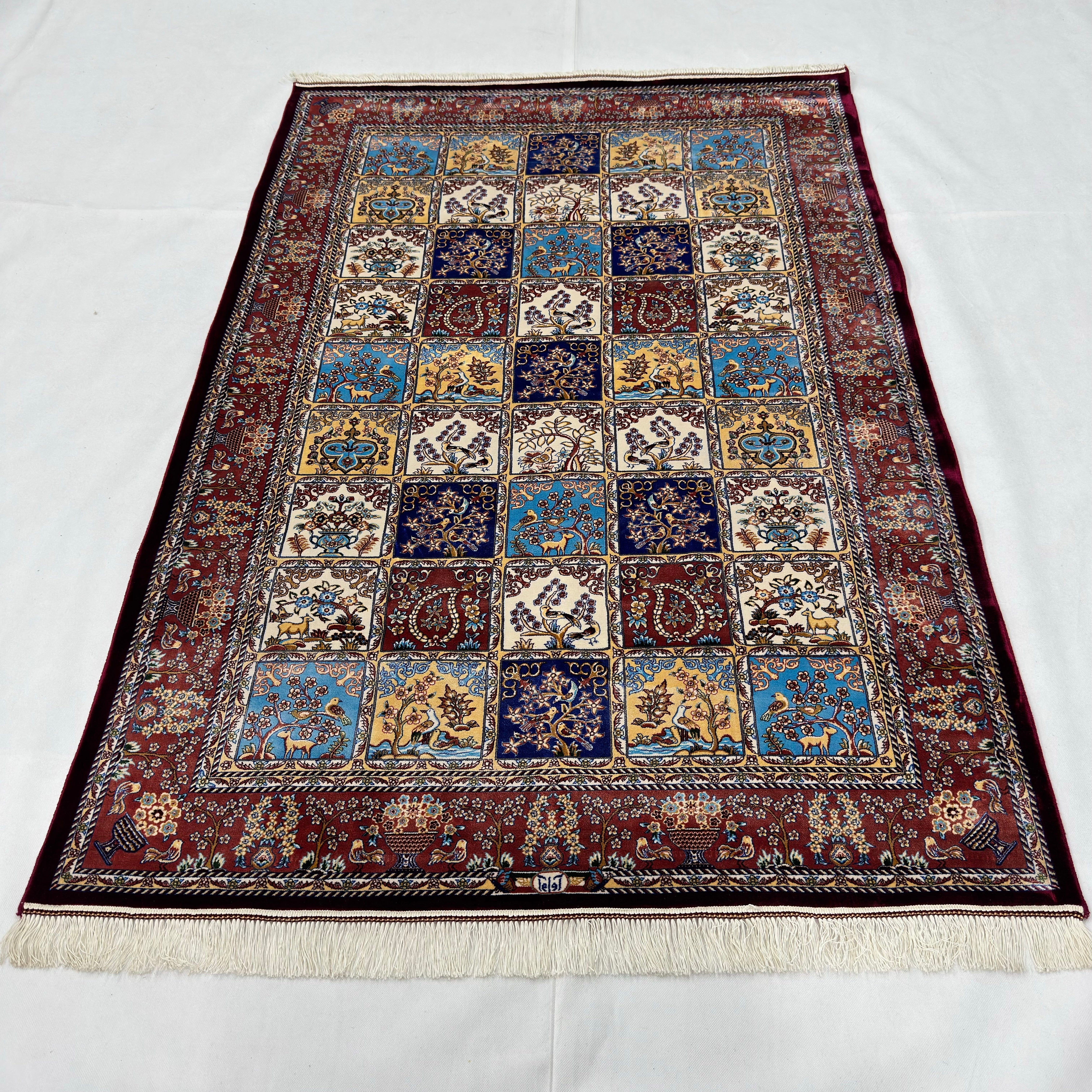 Persian Garden Silk Rug 4 ft x 6 ft | Pure Silk Abresham | 1600 Reeds
