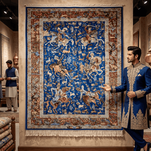 Persian Silk Hunt Scene Rug 2.5 ft x 4 ft | 1600 Reed Pure Silk Abresham