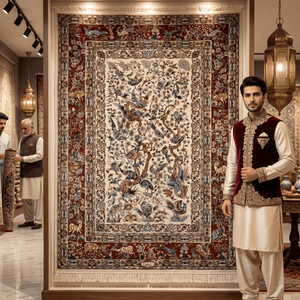 Persian Silk Bird of Paradise Rug 2.5 ft x 4 ft | 1600 Reed Pure Silk