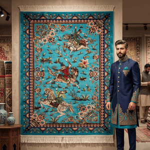 Persian Silk Hunting Scene Rug 2.5 ft x 4 ft | 1600 Reed Abresham