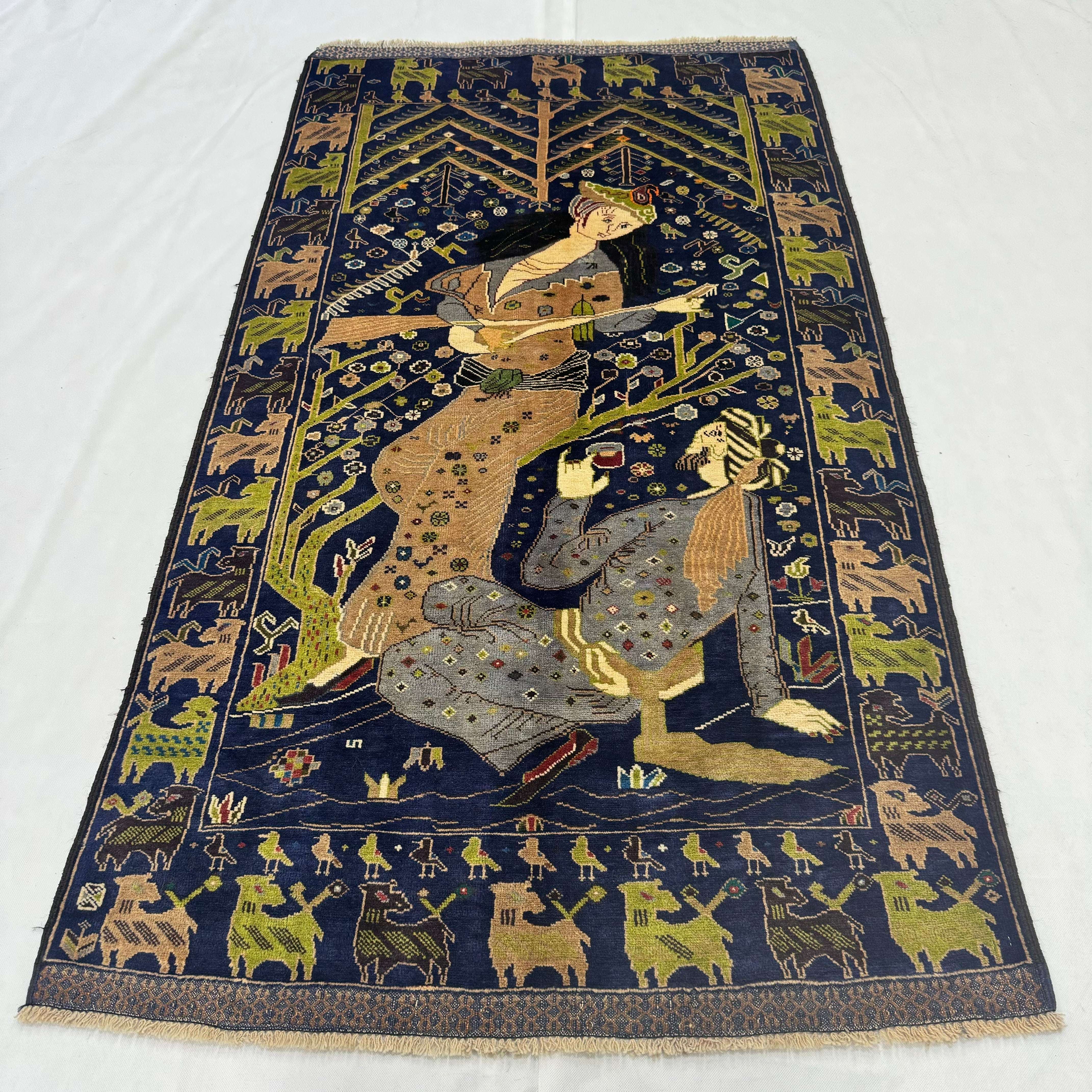 Handmade Afghan wool rug  traditional design for living room USA